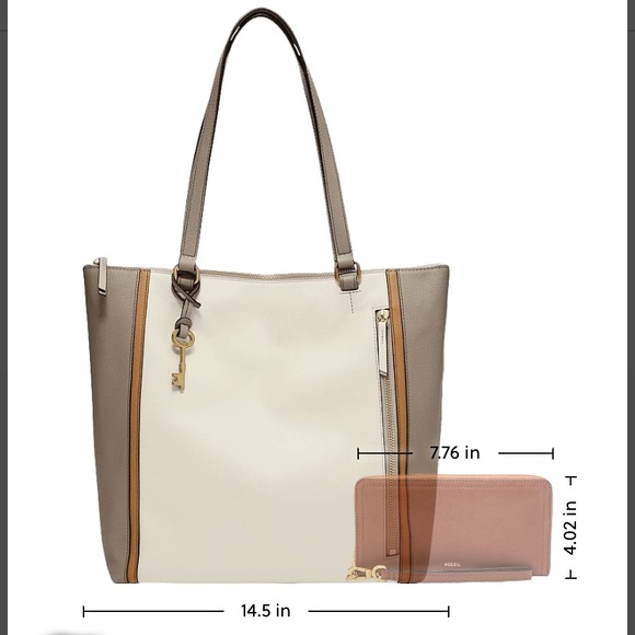 EUC 🩶🤍🤎GORGEOUS Fossil Leather Tara Shopper Purse - Picture 10 of 15